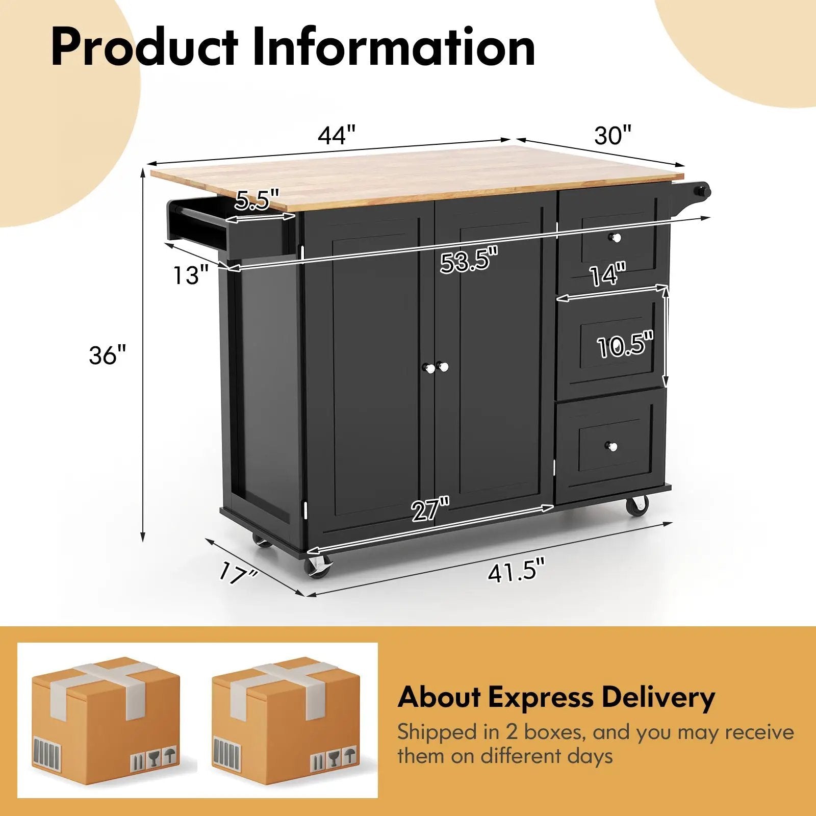 Kitchen Island Trolley Cart Wood with Drop-Leaf Tabletop and Storage Cabinet by DirectDeals