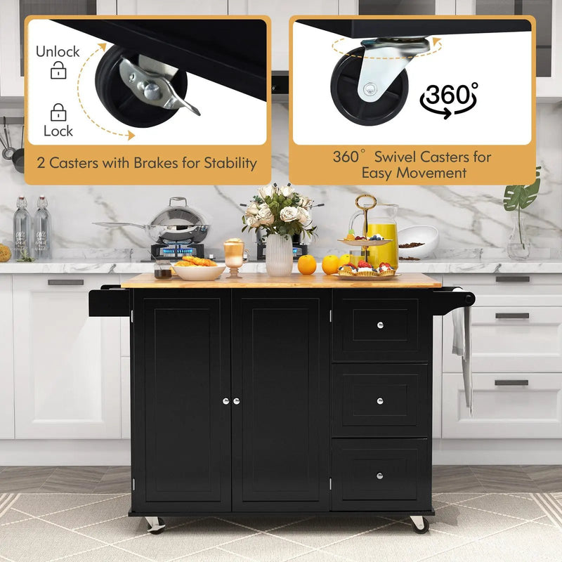 Kitchen Island Trolley Cart Wood with Drop-Leaf Tabletop and Storage Cabinet by DirectDeals