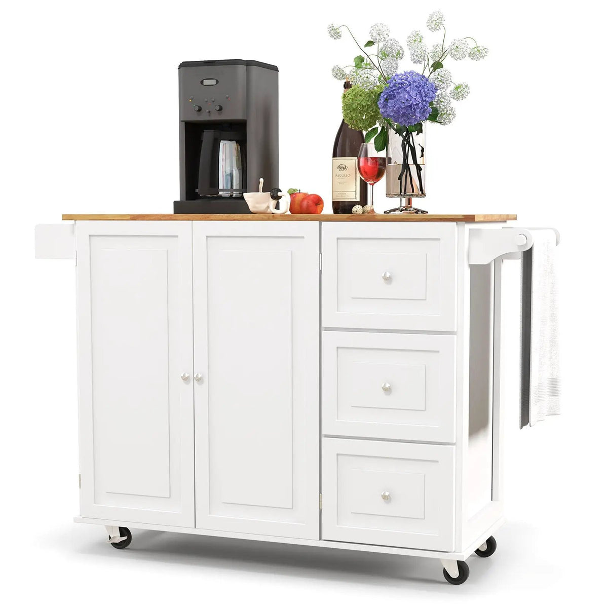 Kitchen Island Trolley Cart Wood with Drop-Leaf Tabletop and Storage Cabinet by DirectDeals