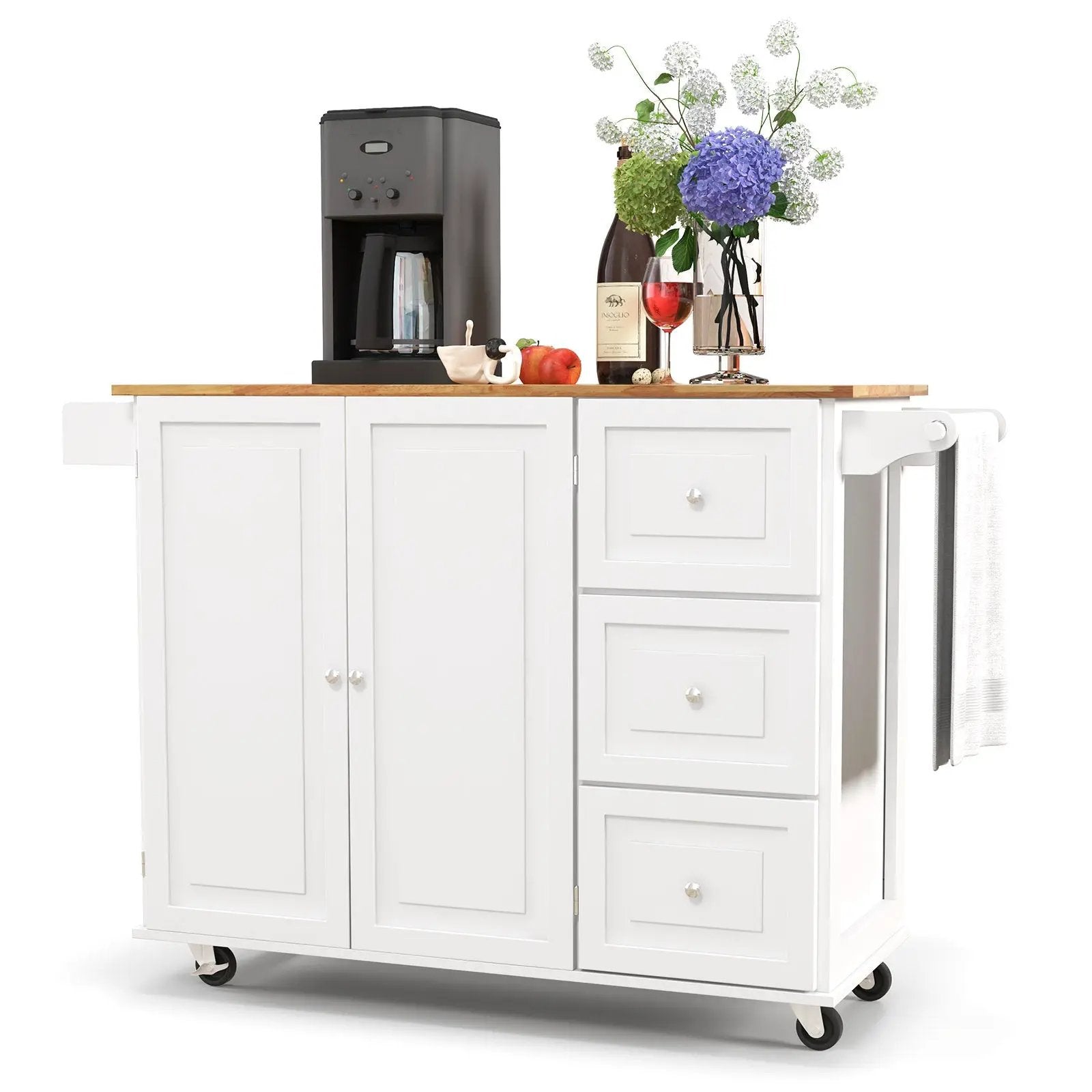 Kitchen Island Trolley Cart Wood with Drop-Leaf Tabletop and Storage Cabinet by DirectDeals