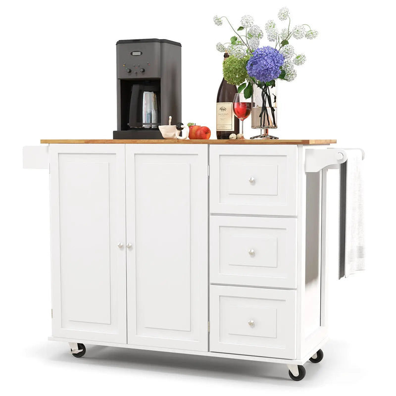 Kitchen Island Trolley Cart Wood with Drop-Leaf Tabletop and Storage Cabinet by DirectDeals