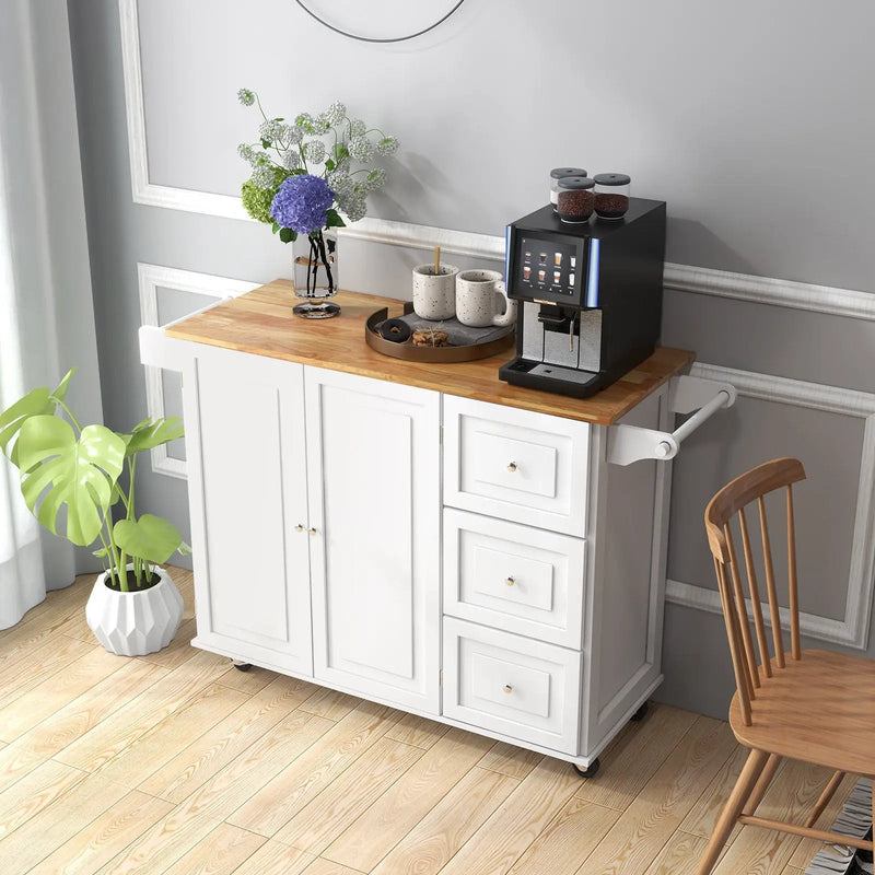 Kitchen Island Trolley Cart Wood with Drop-Leaf Tabletop and Storage Cabinet by DirectDeals