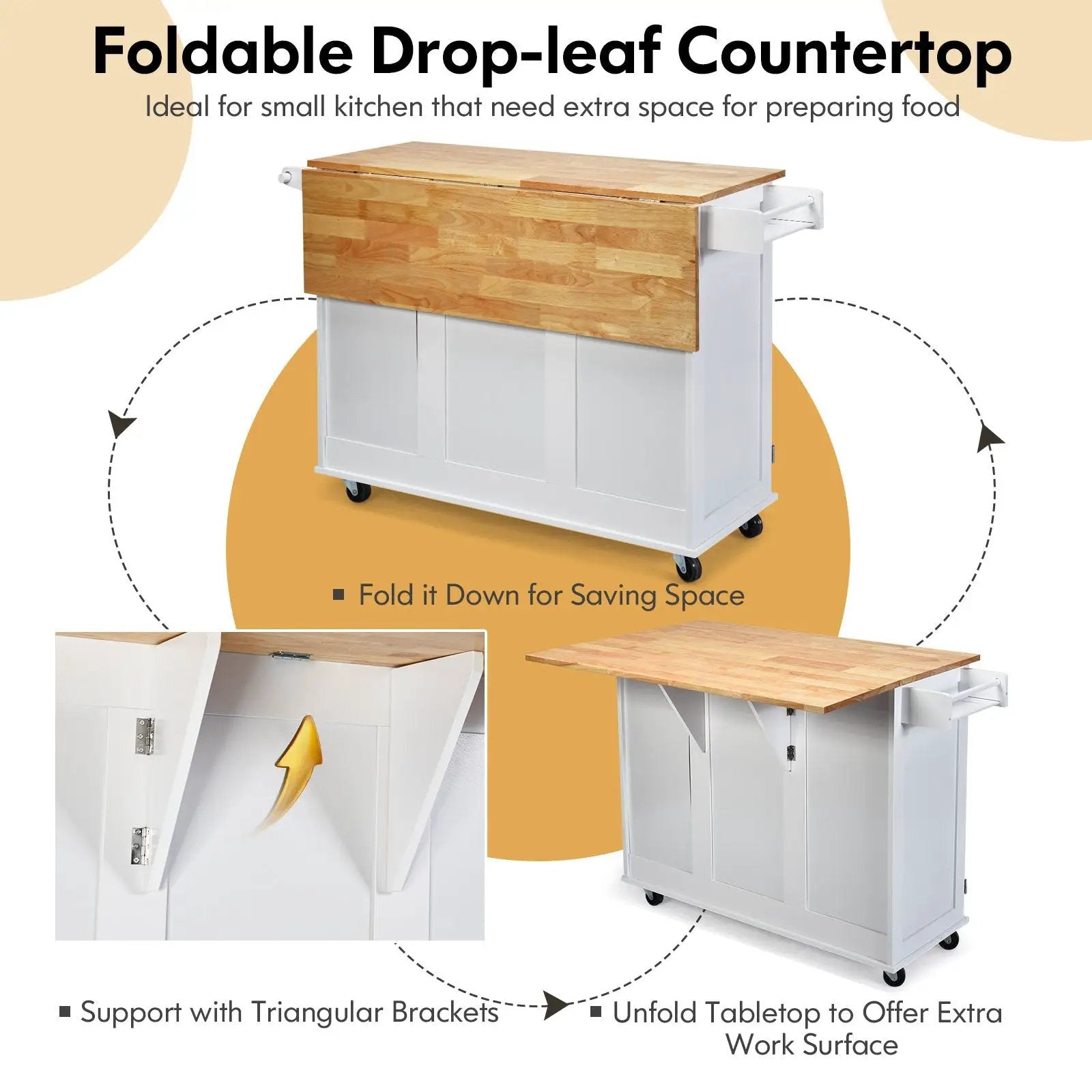 Kitchen Island Trolley Cart Wood with Drop-Leaf Tabletop and Storage Cabinet by DirectDeals