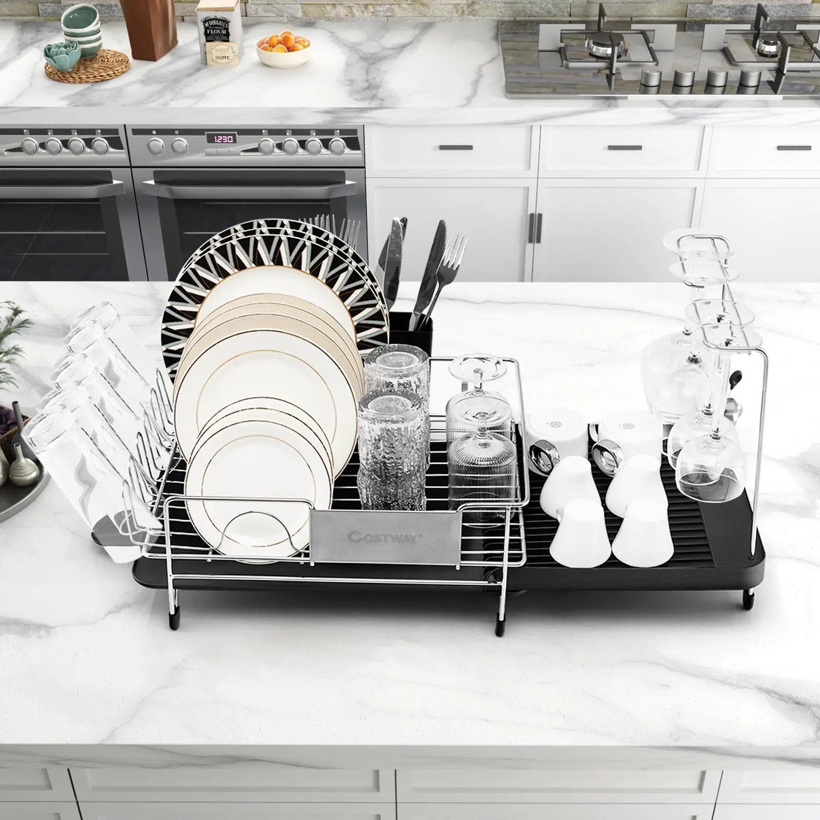 Stainless Steel Expandable Dish Rack with Drainboard and Swivel Spout by DirectDeals
