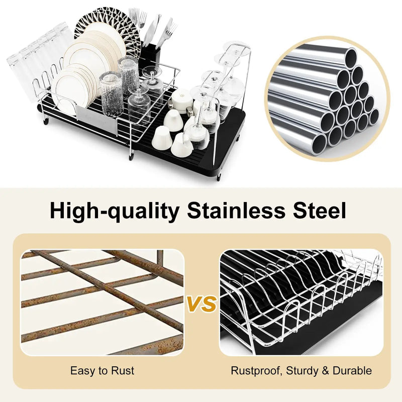 Stainless Steel Expandable Dish Rack with Drainboard and Swivel Spout by DirectDeals