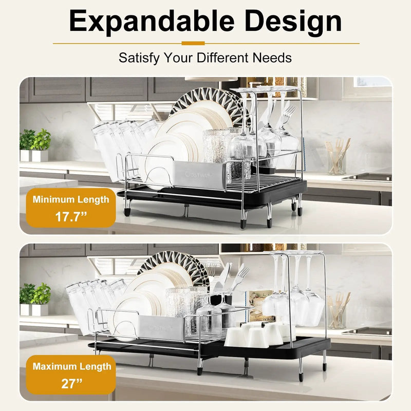 Stainless Steel Expandable Dish Rack with Drainboard and Swivel Spout by DirectDeals