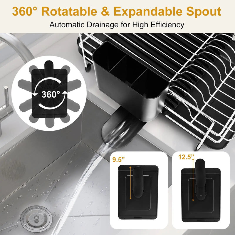 Stainless Steel Expandable Dish Rack with Drainboard and Swivel Spout by DirectDeals
