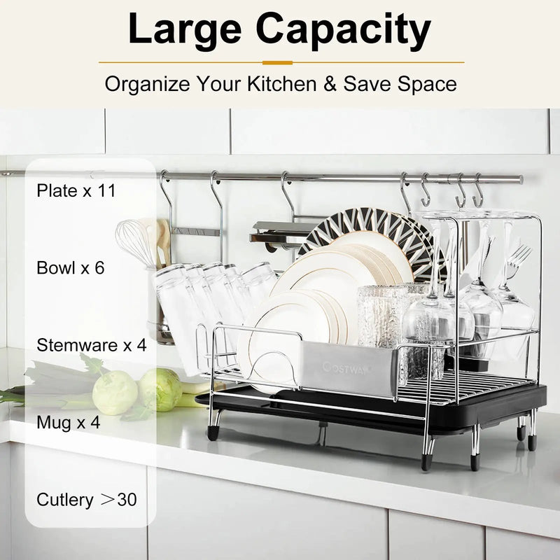 Stainless Steel Expandable Dish Rack with Drainboard and Swivel Spout by DirectDeals