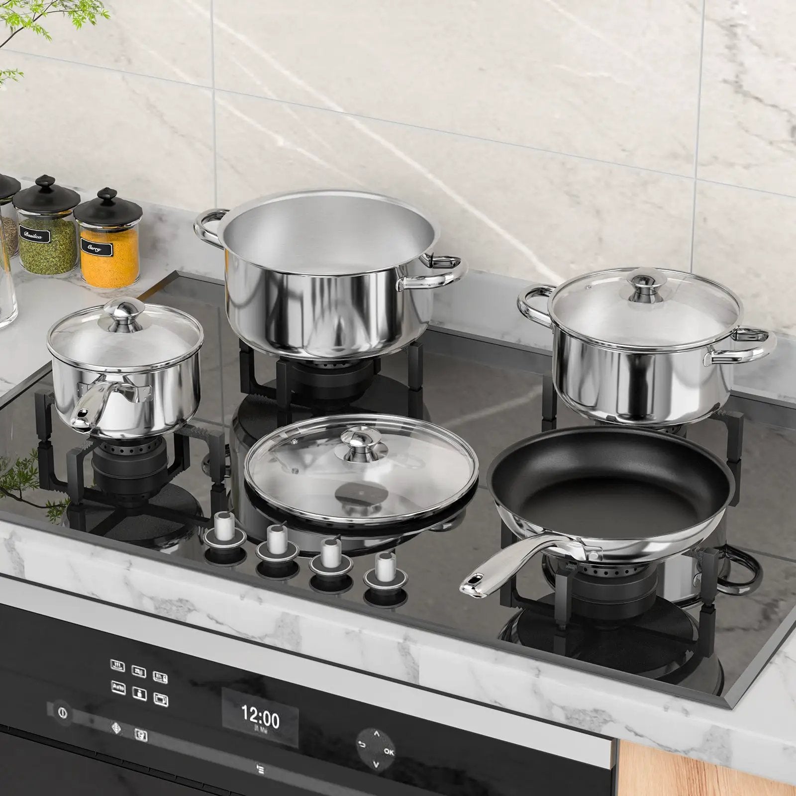 7-Piece Stainless Steel Cookware Set with Tempered Glass Lid-Silver by DirectDeals