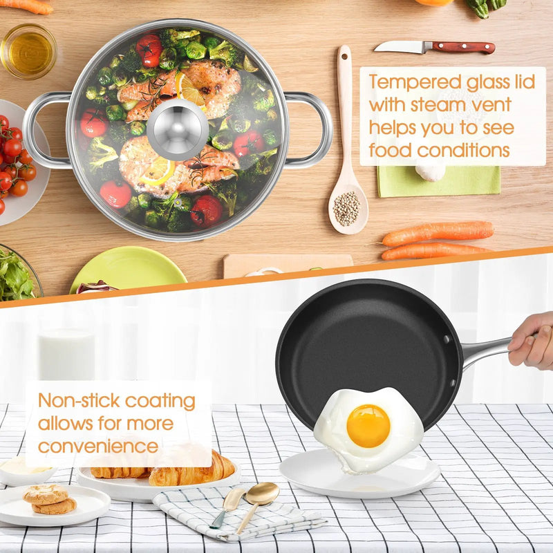 7-Piece Stainless Steel Cookware Set with Tempered Glass Lid-Silver by DirectDeals