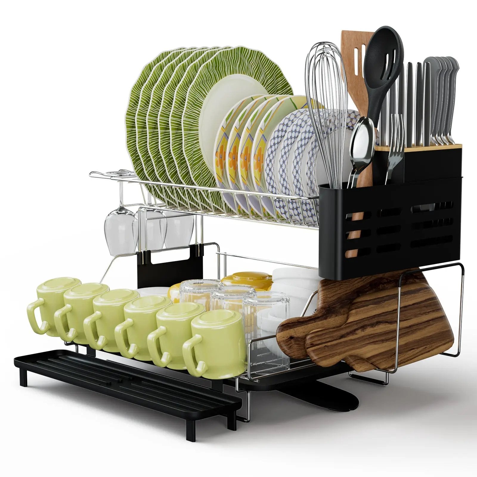 2-Tier Detachable Dish Drying Rack with Cutlery Holder by DirectDeals