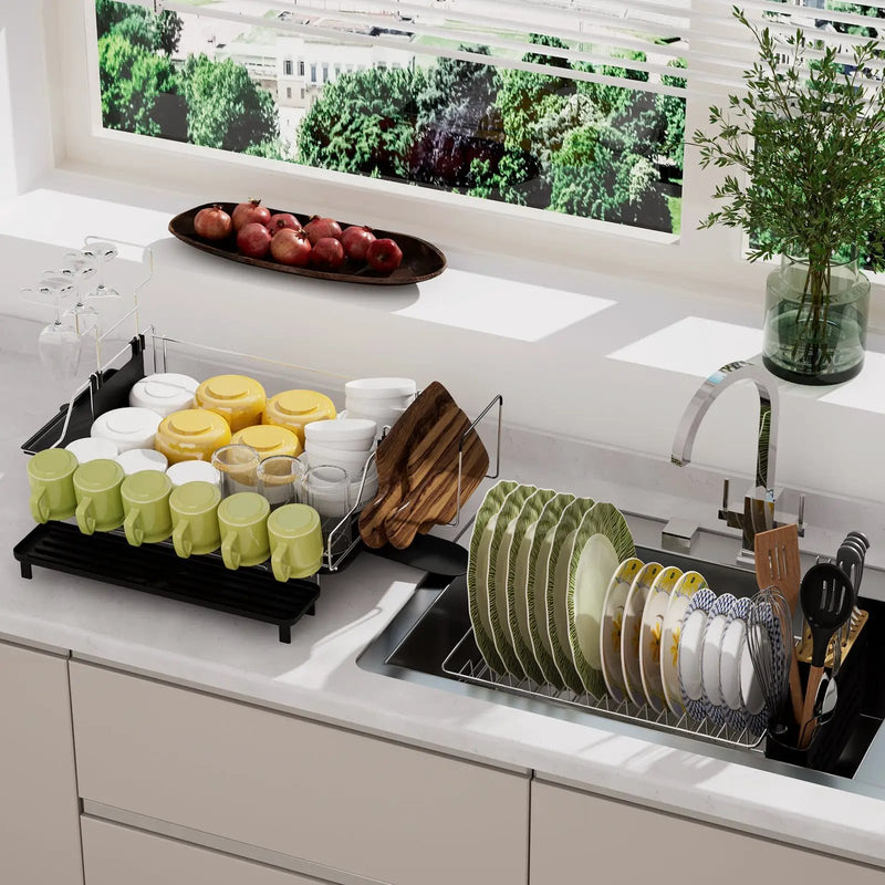 2-Tier Detachable Dish Drying Rack with Cutlery Holder by DirectDeals