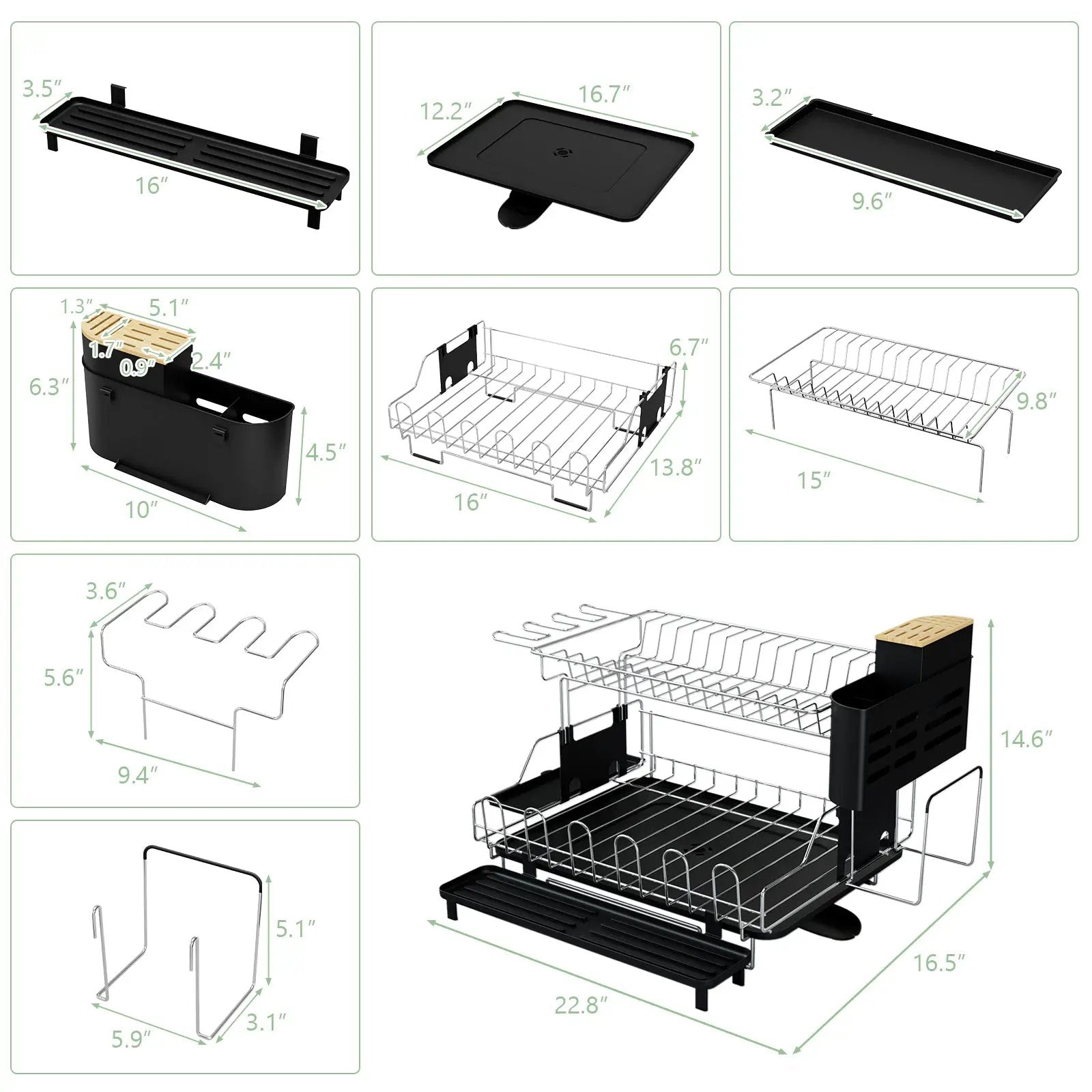 2-Tier Detachable Dish Drying Rack with Cutlery Holder by DirectDeals