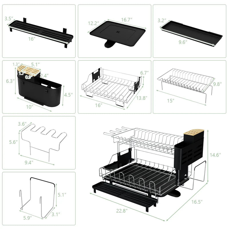 2-Tier Detachable Dish Drying Rack with Cutlery Holder by DirectDeals
