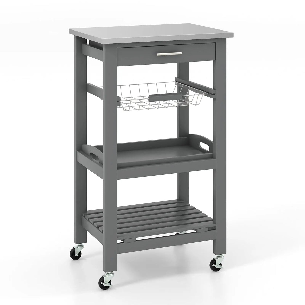 Kitchen Island Cart with Stainless Steel Tabletop and Basket by DirectDeals