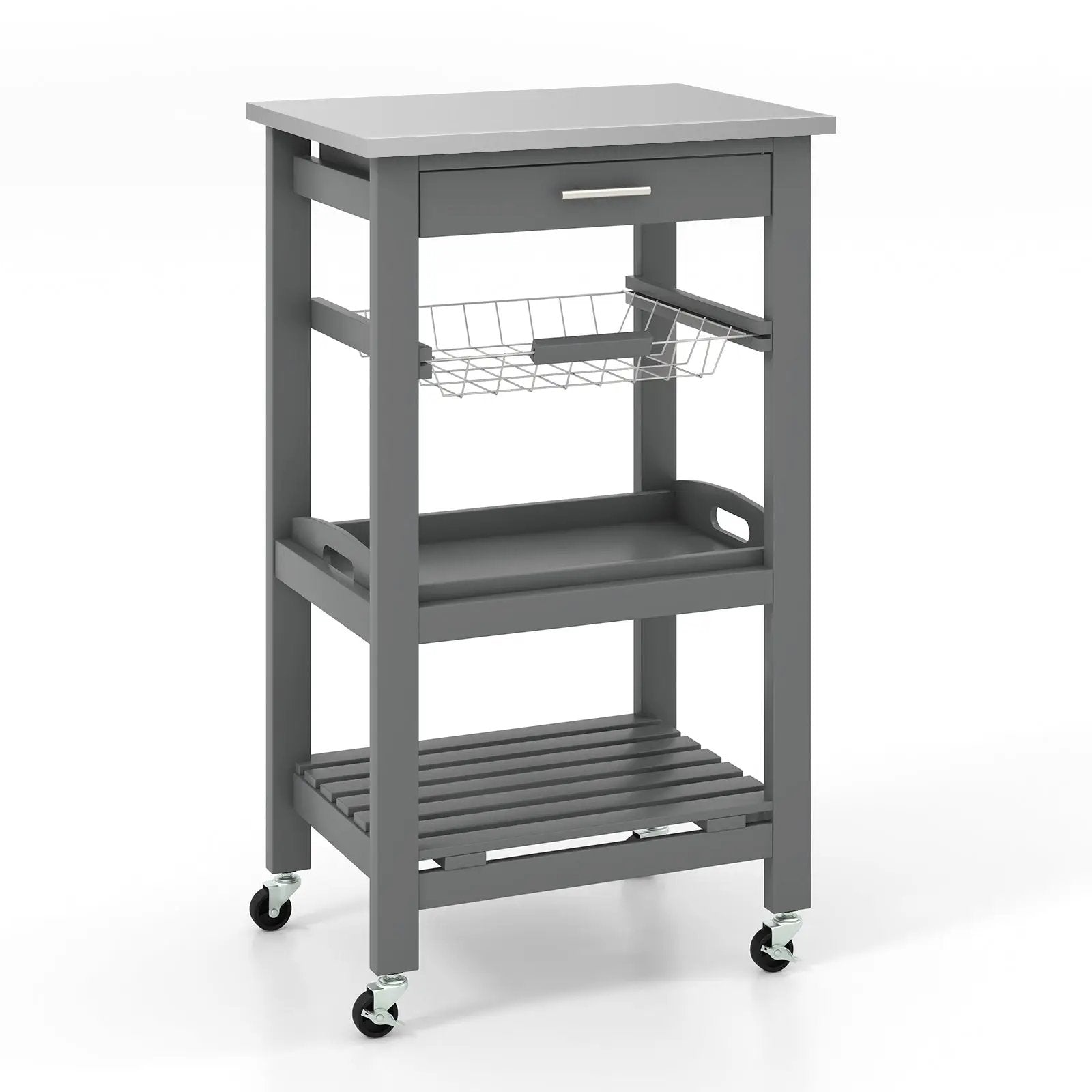 Kitchen Island Cart with Stainless Steel Tabletop and Basket by DirectDeals