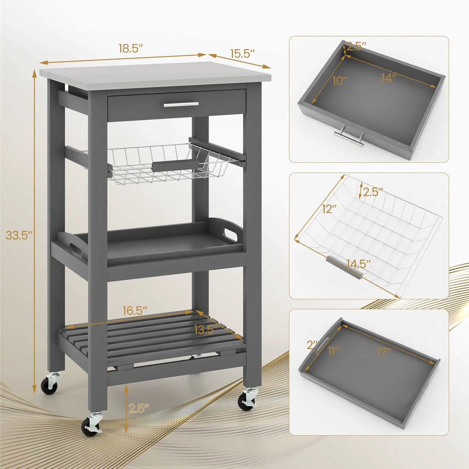 Kitchen Island Cart with Stainless Steel Tabletop and Basket by DirectDeals