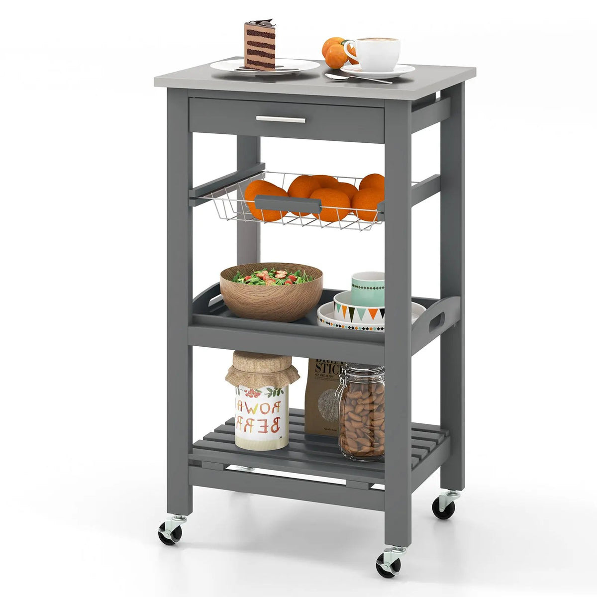 Kitchen Island Cart with Stainless Steel Tabletop and Basket by DirectDeals