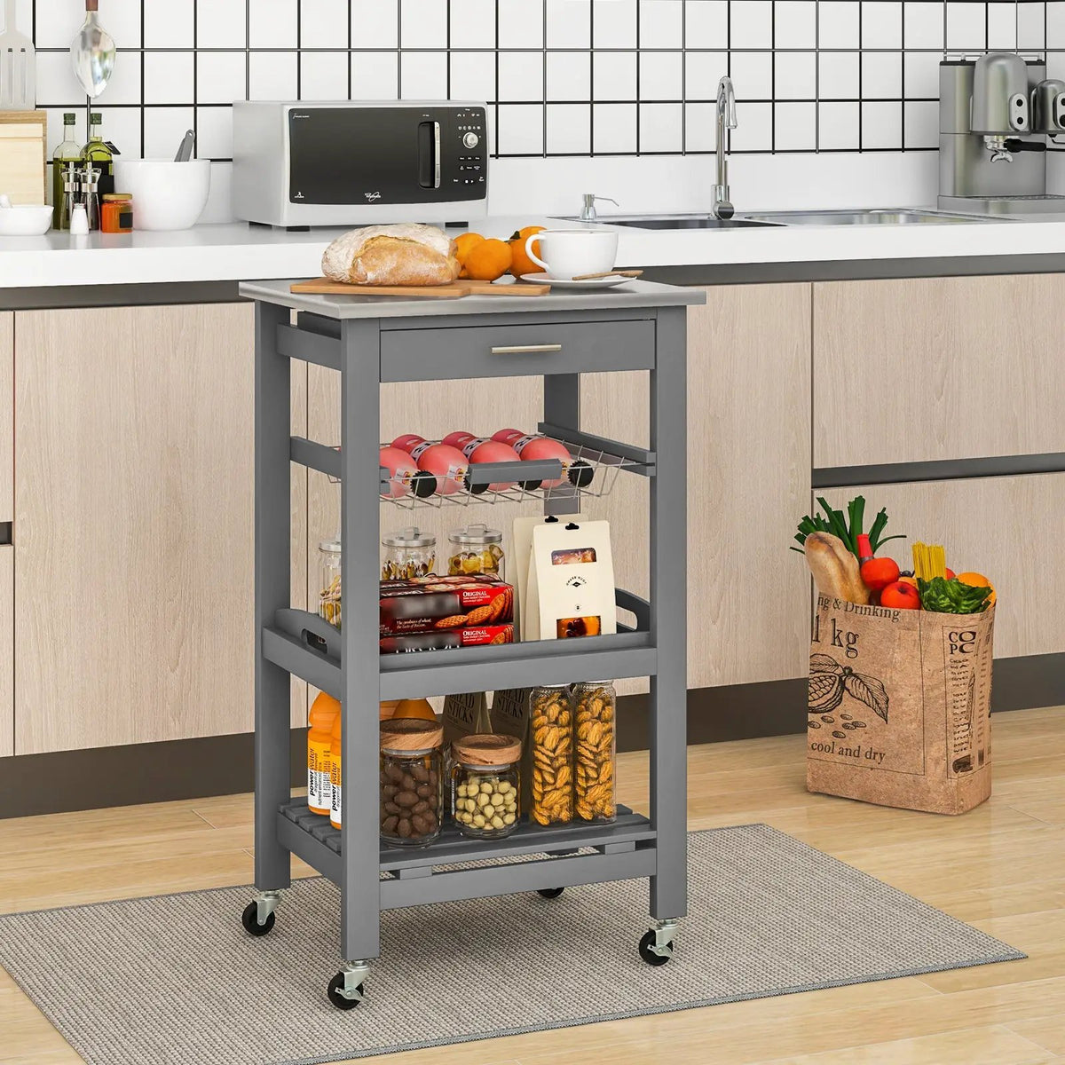 Kitchen Island Cart with Stainless Steel Tabletop and Basket by DirectDeals