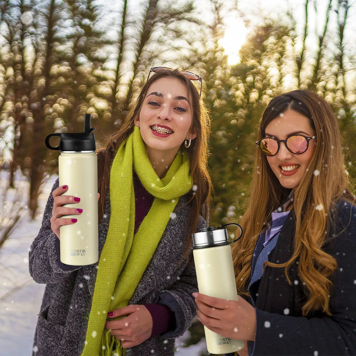 22 Oz Double-walled Insulated Stainless Steel Water Bottle with 2 Lids and Straw by DirectDeals