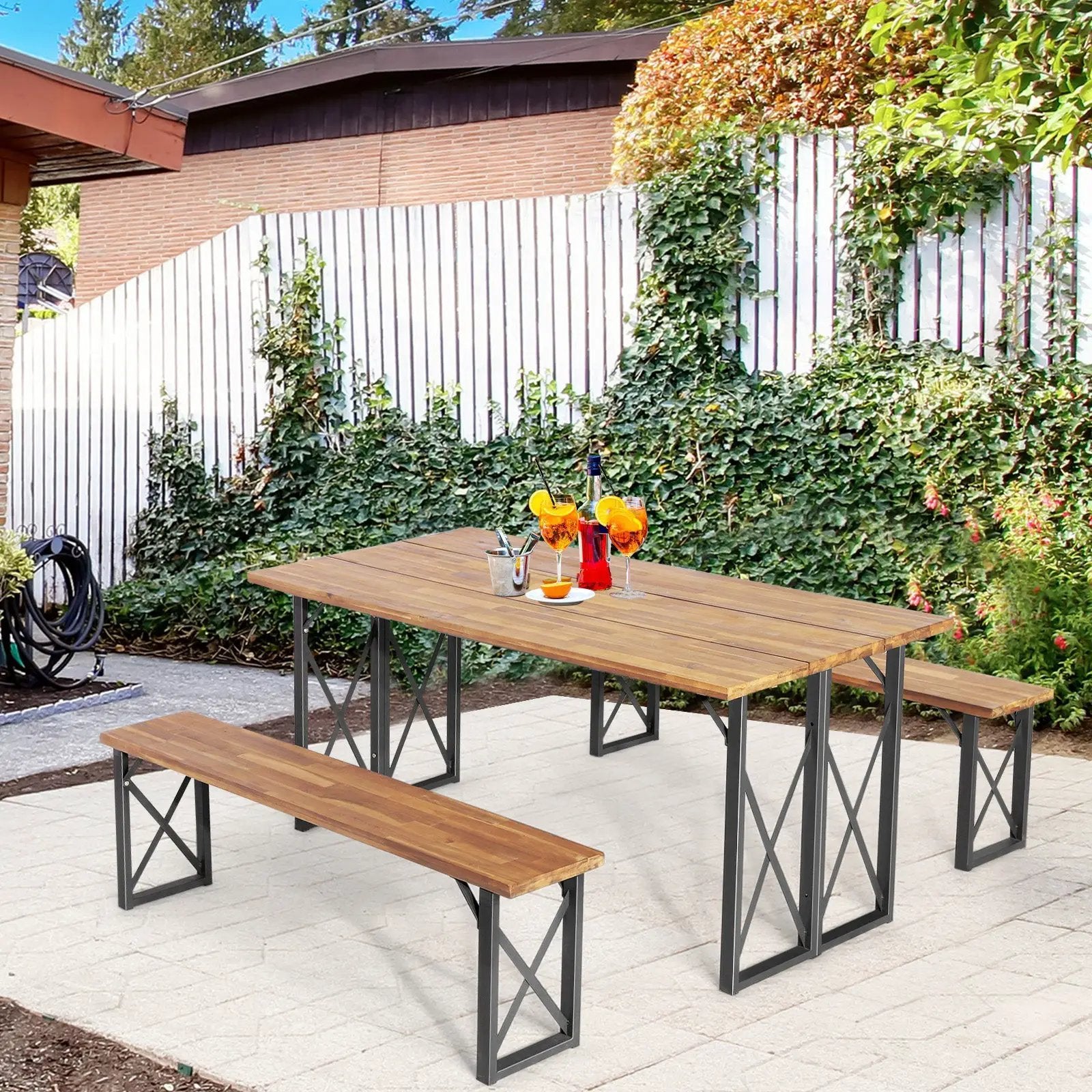 6-Person Outdoor Patio Dining Table Set with 2 Inch Umbrella Hole by DirectDeals