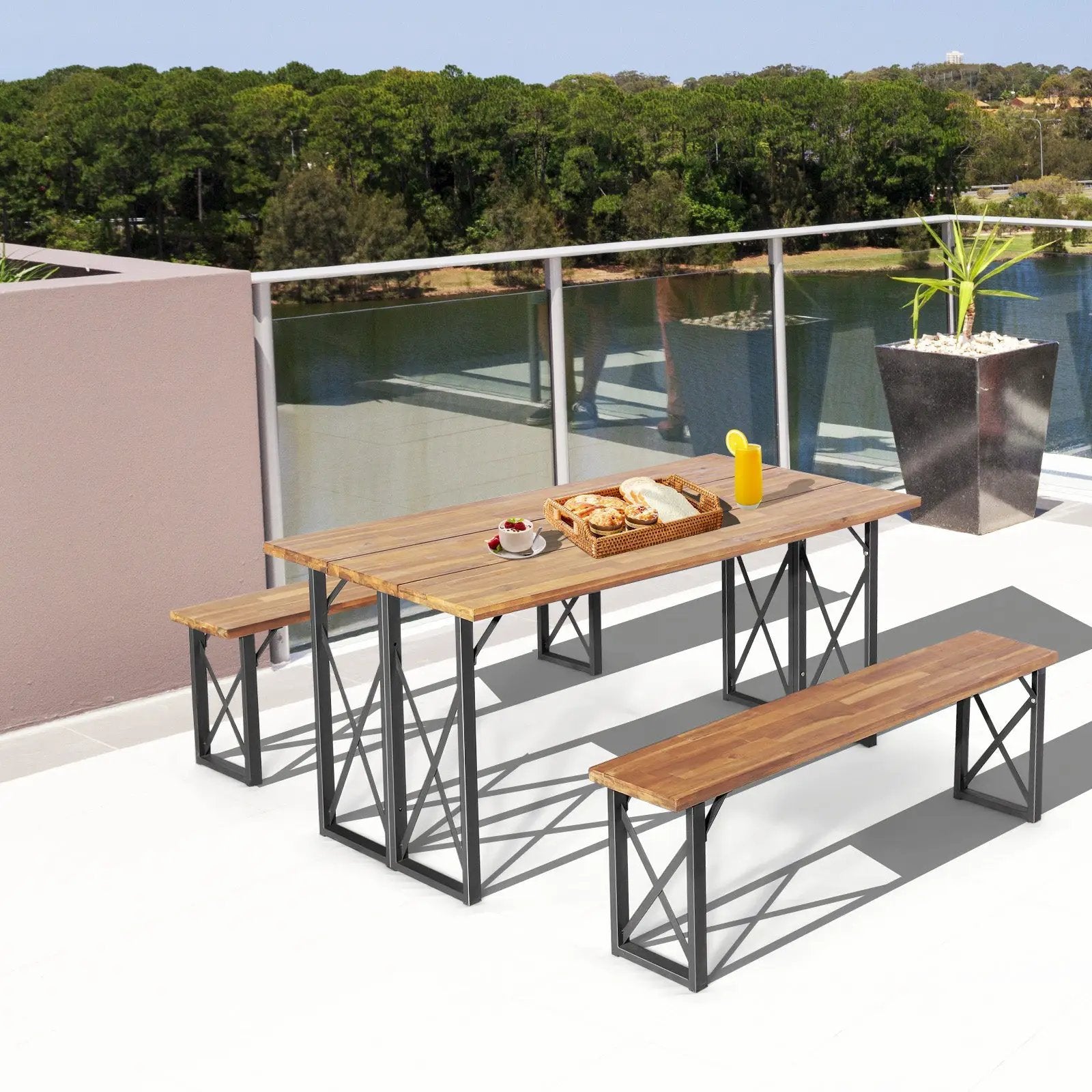6-Person Outdoor Patio Dining Table Set with 2 Inch Umbrella Hole by DirectDeals