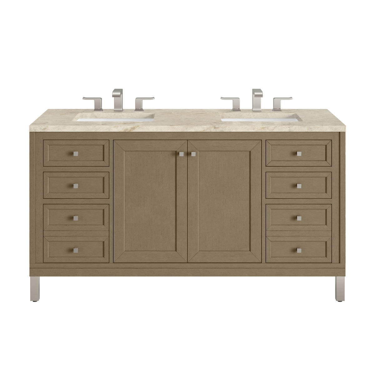 James Martin Chicago 60" Double Bathroom Vanity, Walnut Whisper with Tajnar countertop