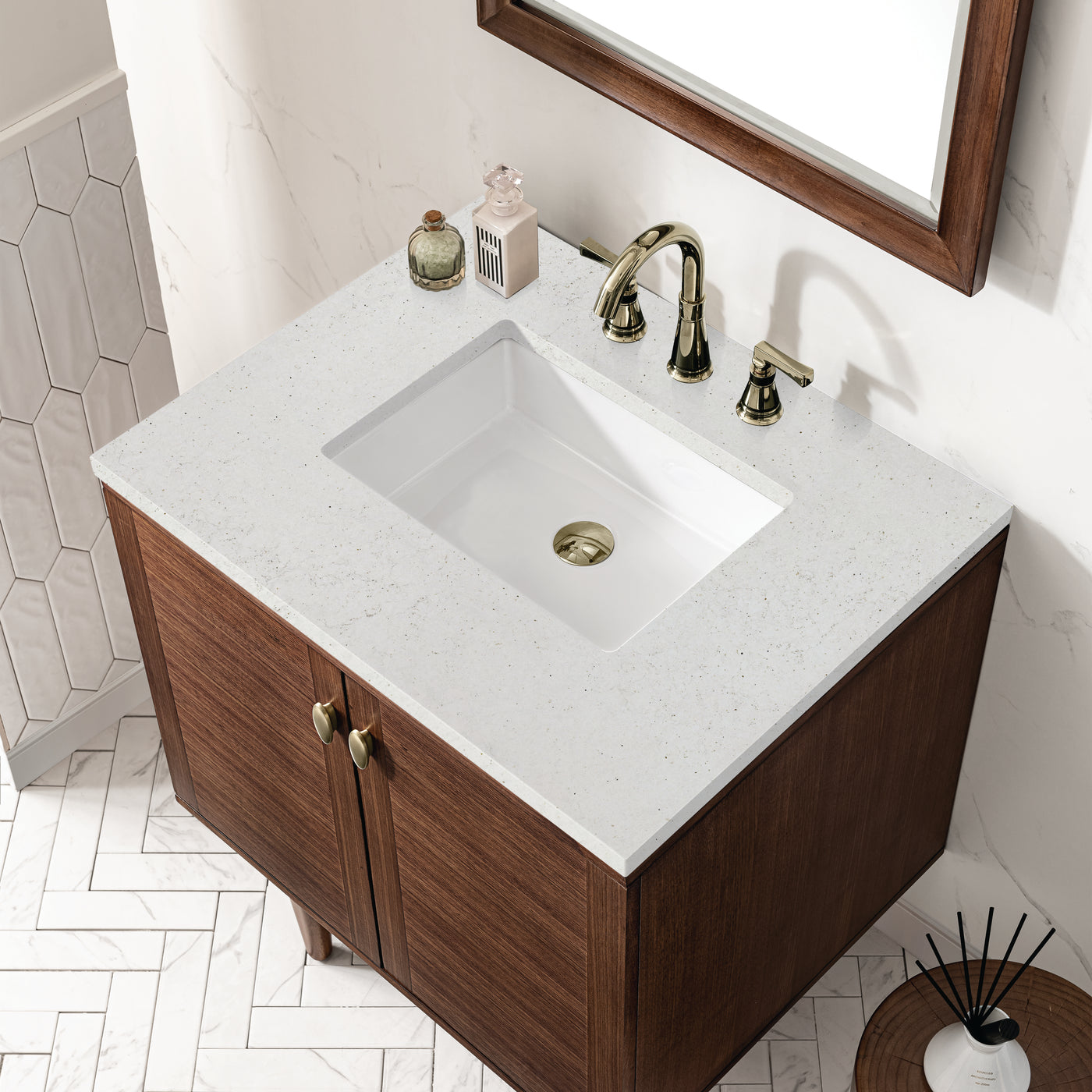 James Martin Amberly 30" Dual Mount Single Bathroom Vanity, Mid-Century Walnut by James Martin