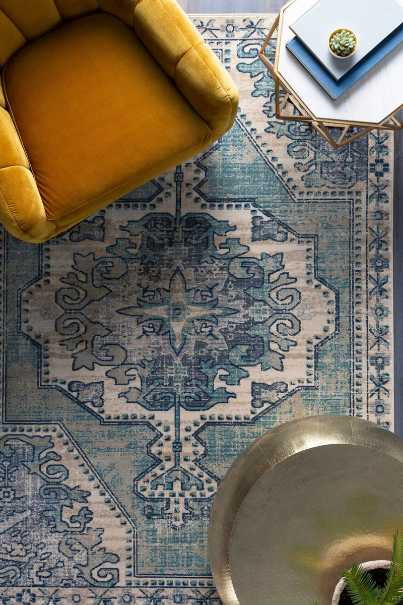 Kenmare Blue Medallion Rug - Clearance by Boutique Rugs