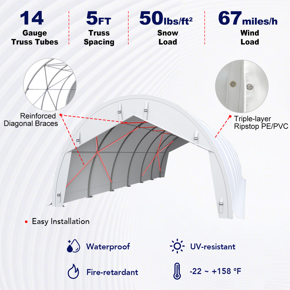 W20'xL30'xH12' Single Truss Storage Shelter, Reinforced Series by Chery Industrial