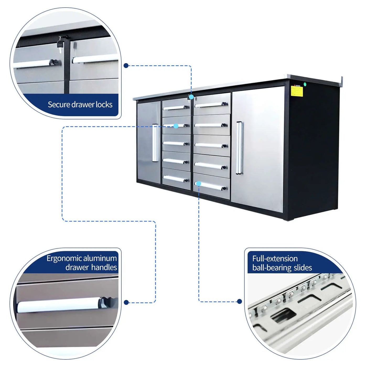 7ft Heavy Duty Workbench with 10 Drawers & 2 Cabinets by Chery Industrial