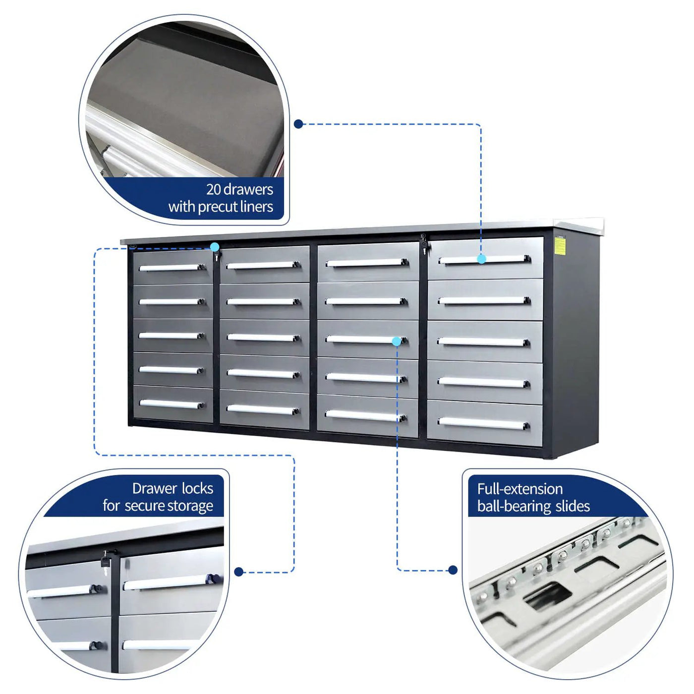 7ft Heavy Duty Garage Workbench Cabinet with 20 Drawers by Chery Industrial