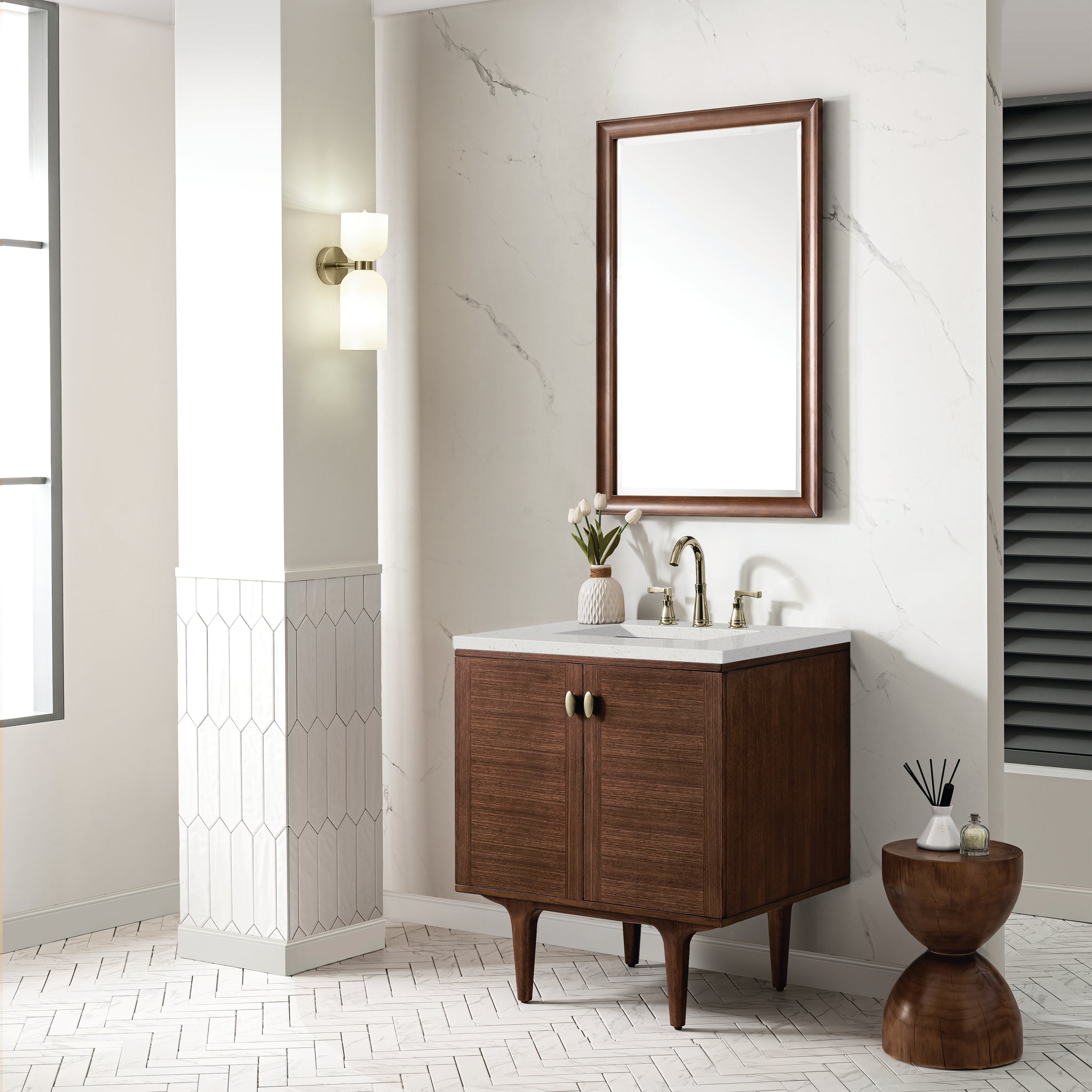James Martin Amberly 30" Dual Mount Single Bathroom Vanity, Mid-Century Walnut by James Martin