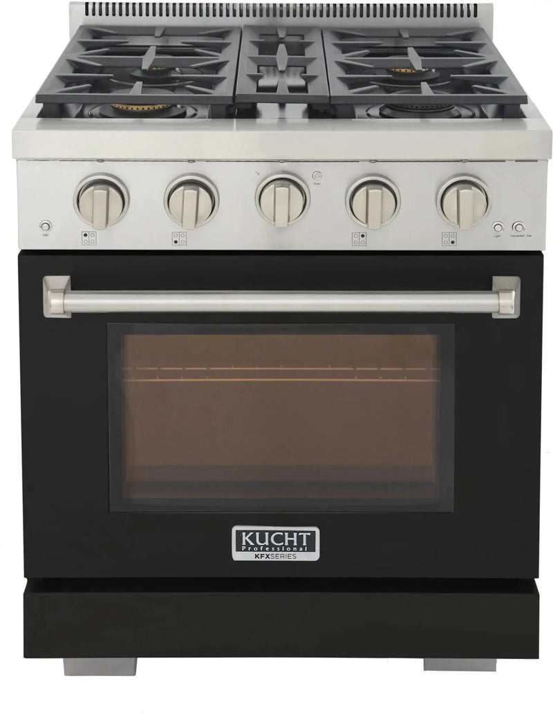Kucht 30" Freestanding Professional Gas Range Liquid Propane KFX3000X/LP-BK by Farmhouse Kitchen and Bath