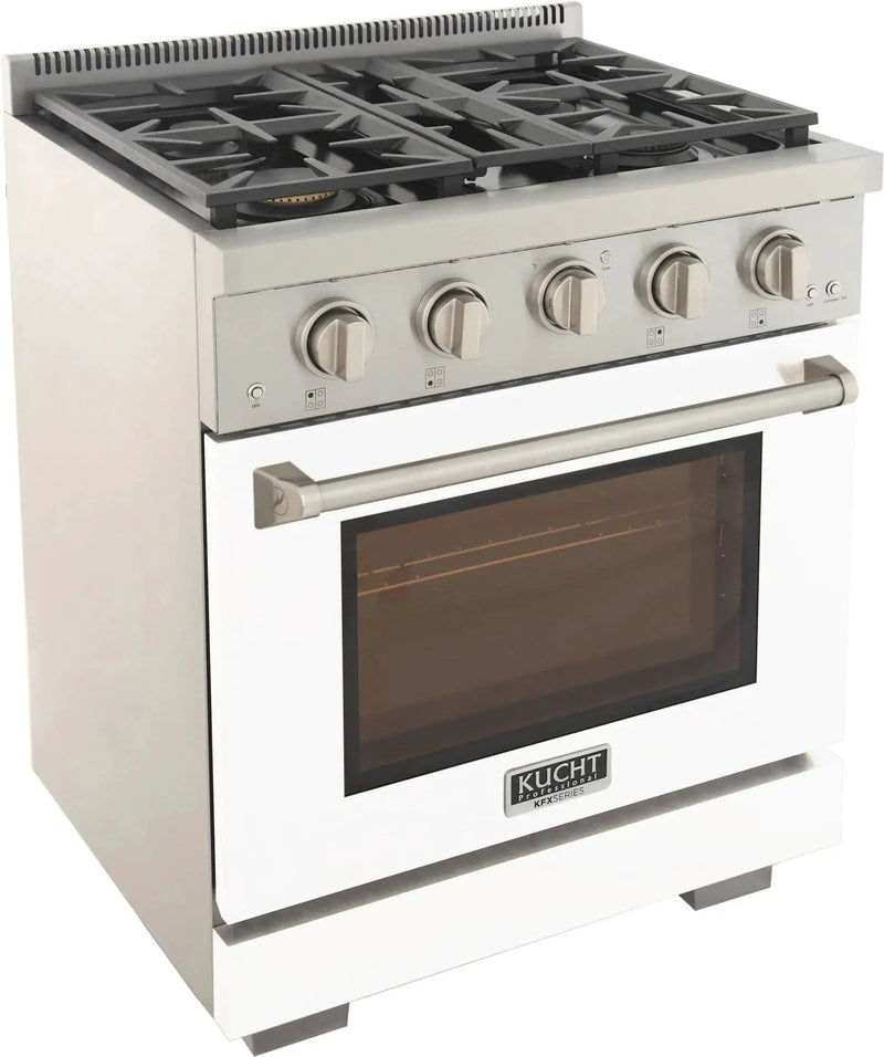 Kucht 30" Freestanding Professional Gas Range Liquid Propane KFX3000X/LP-W by Farmhouse Kitchen and Bath