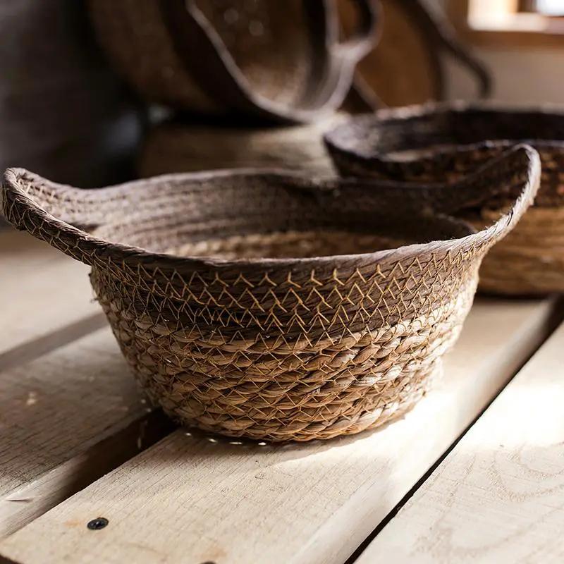 Khaki Brown Straw Basket with Handles by RusticReach