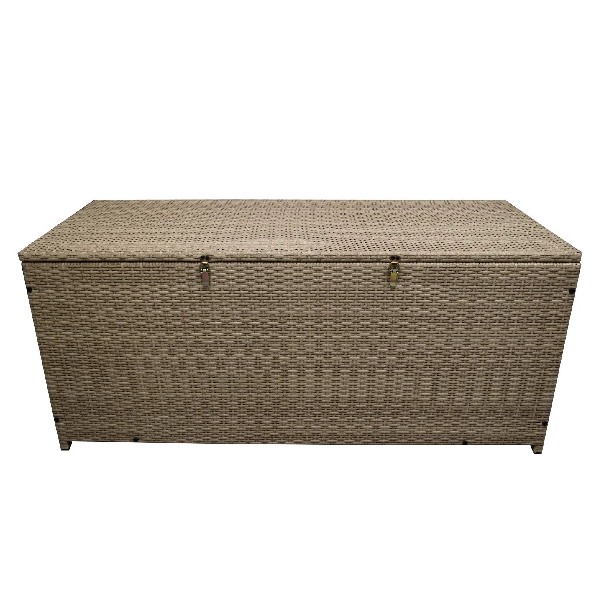 Tan Wicker Patio Deck Box with 113 Gallon Storage and Metal Frame by Sharicks