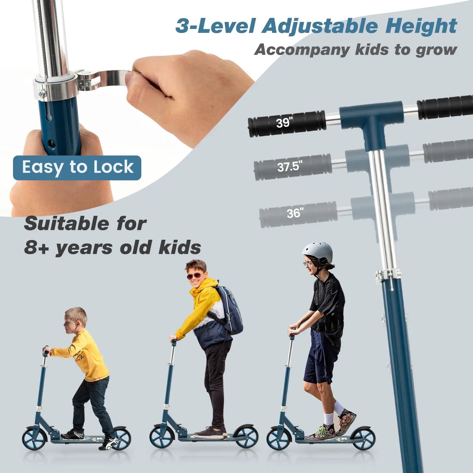 Folding Aluminum Alloy Scooter with 3 Adjustable Heights-Blue by DirectDeals