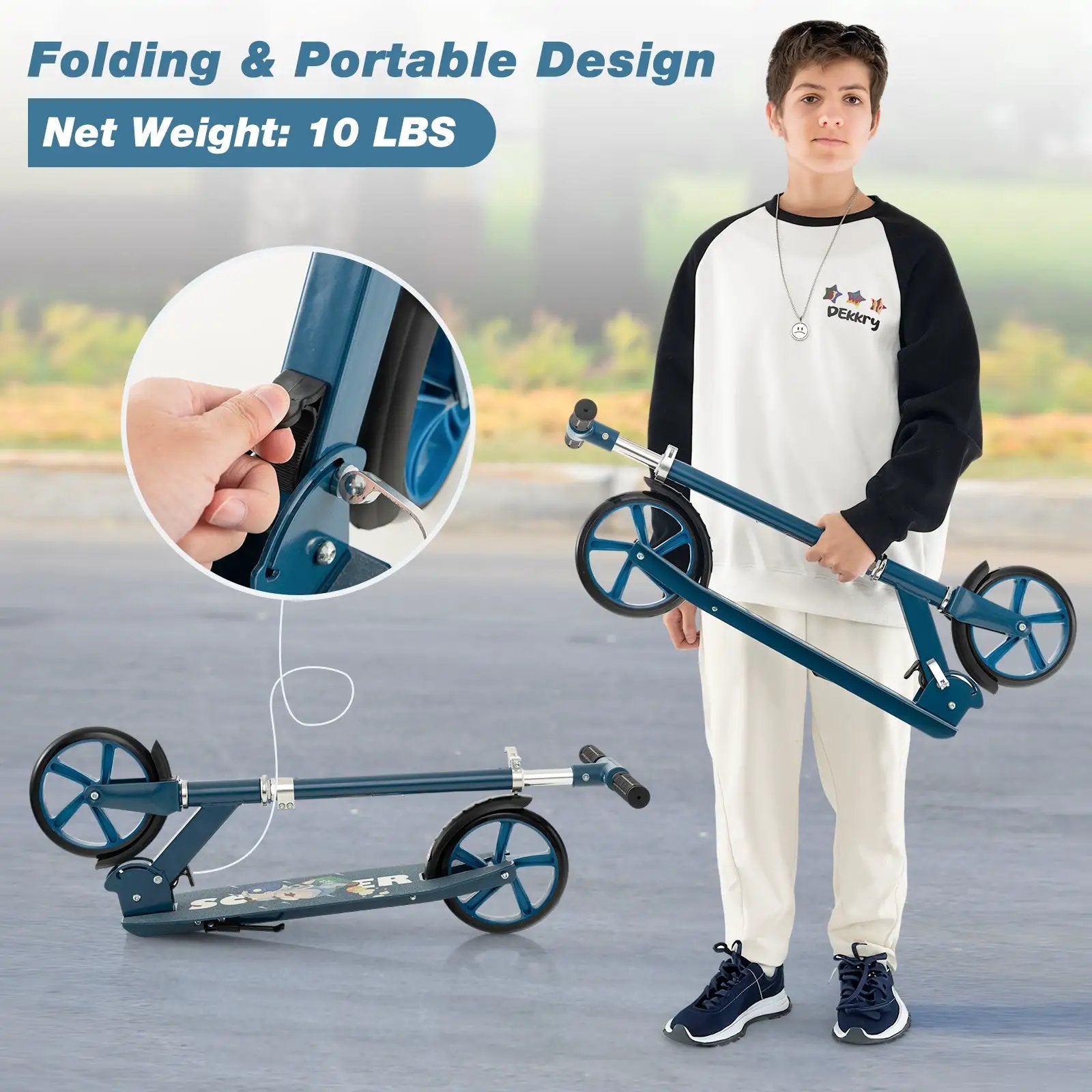 Folding Aluminum Alloy Scooter with 3 Adjustable Heights-Blue by DirectDeals