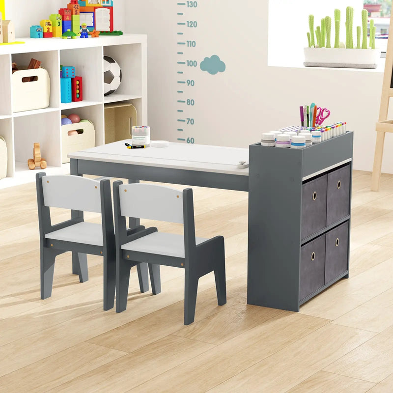 Kids Art Table and Chairs Set with 2 Chairs and Paper Roll by DirectDeals