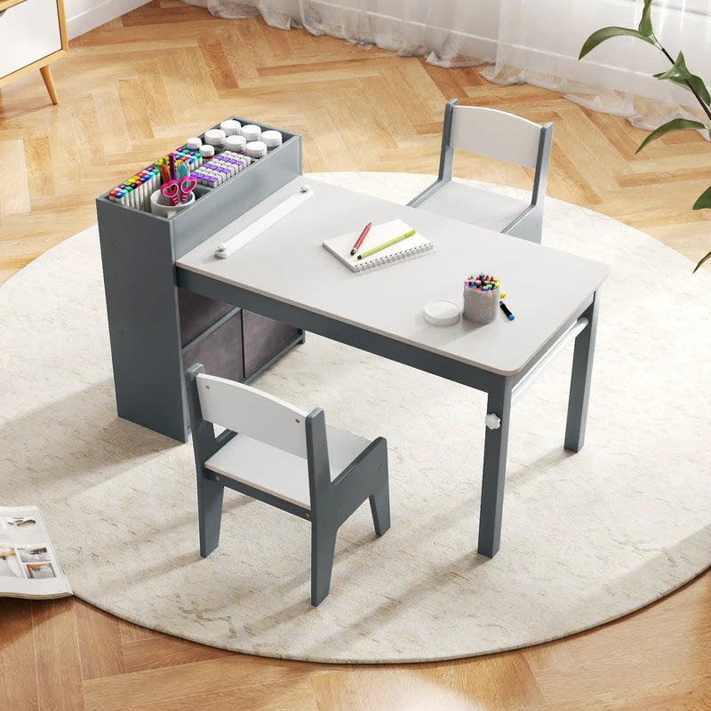 Kids Art Table and Chairs Set with 2 Chairs and Paper Roll by DirectDeals
