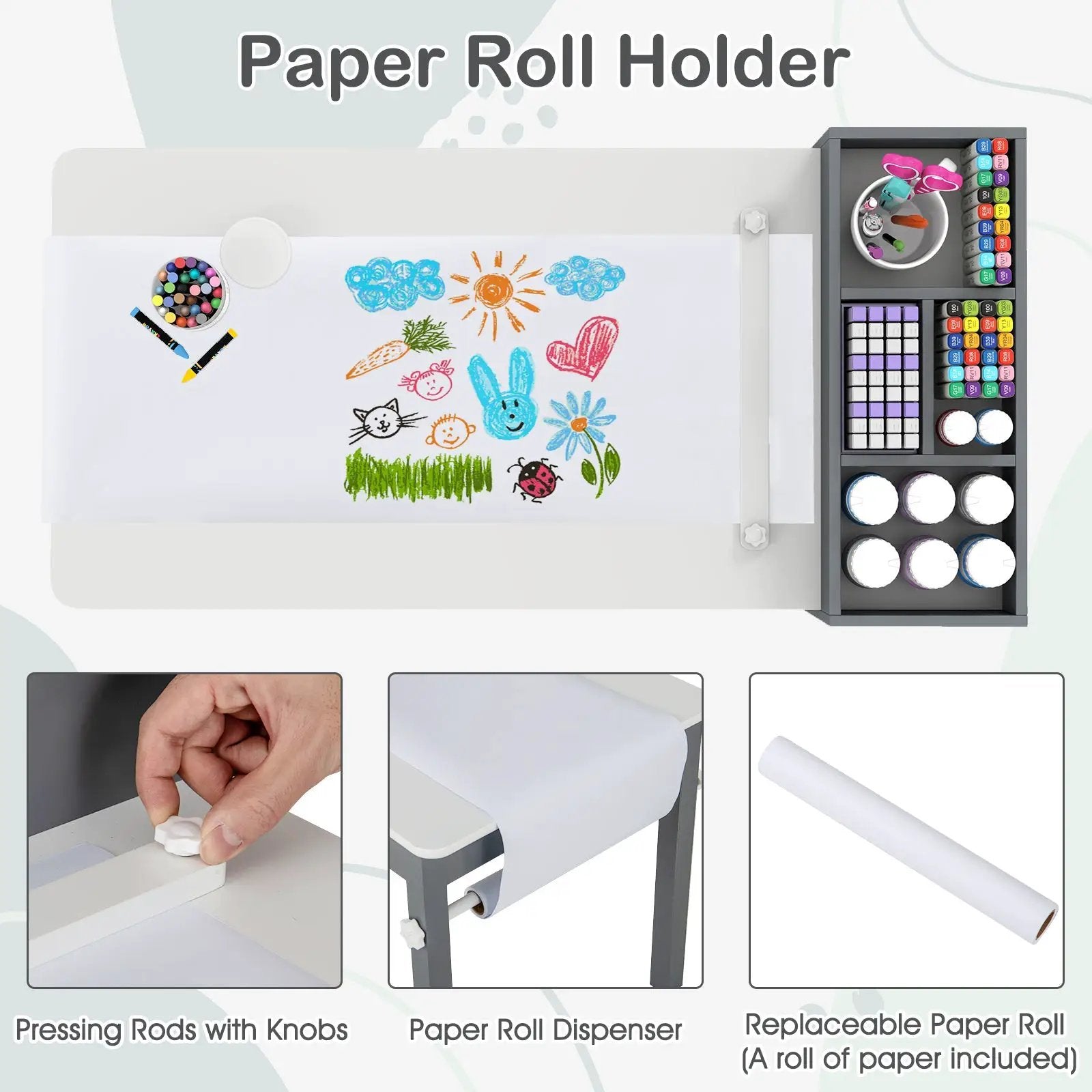 Kids Art Table and Chairs Set with 2 Chairs and Paper Roll by DirectDeals