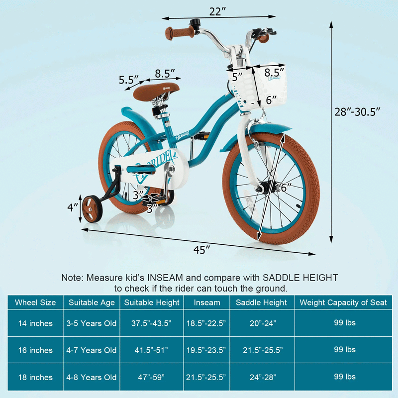 16 Inch Kids Bike with Training Wheels and Front Handbrake by DirectDeals