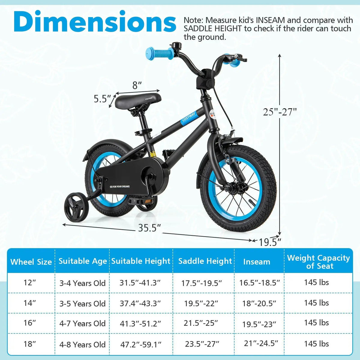 Kids Bike with Adjustable Handlebar and Saddle Black by DirectDeals