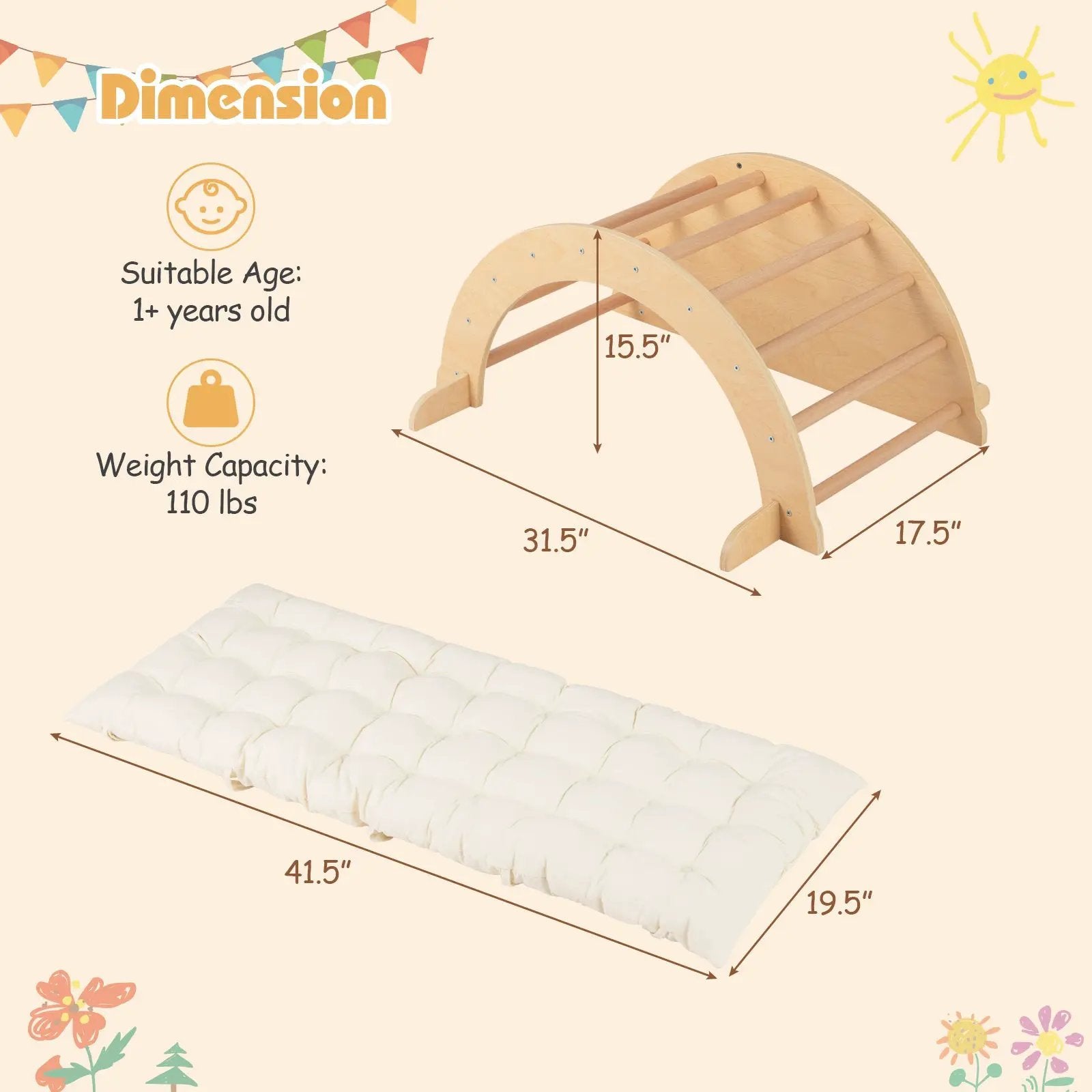 Kids Climbing Arch with Cushion Montessori Arch Climber/Rocker for Toddlers by DirectDeals