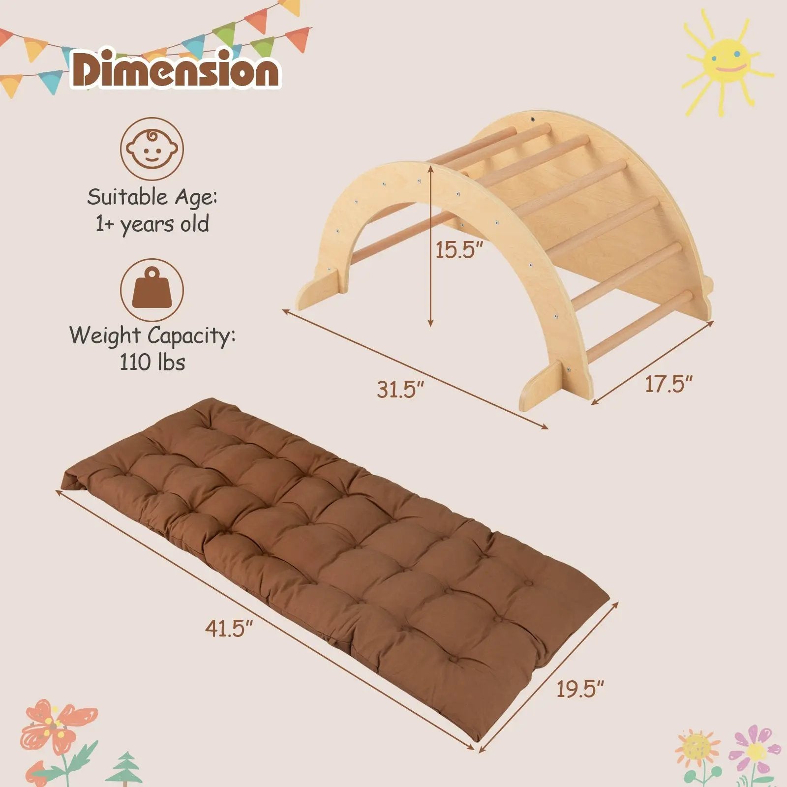 Kids Climbing Arch with Cushion Montessori Arch Climber/Rocker for Toddlers by DirectDeals
