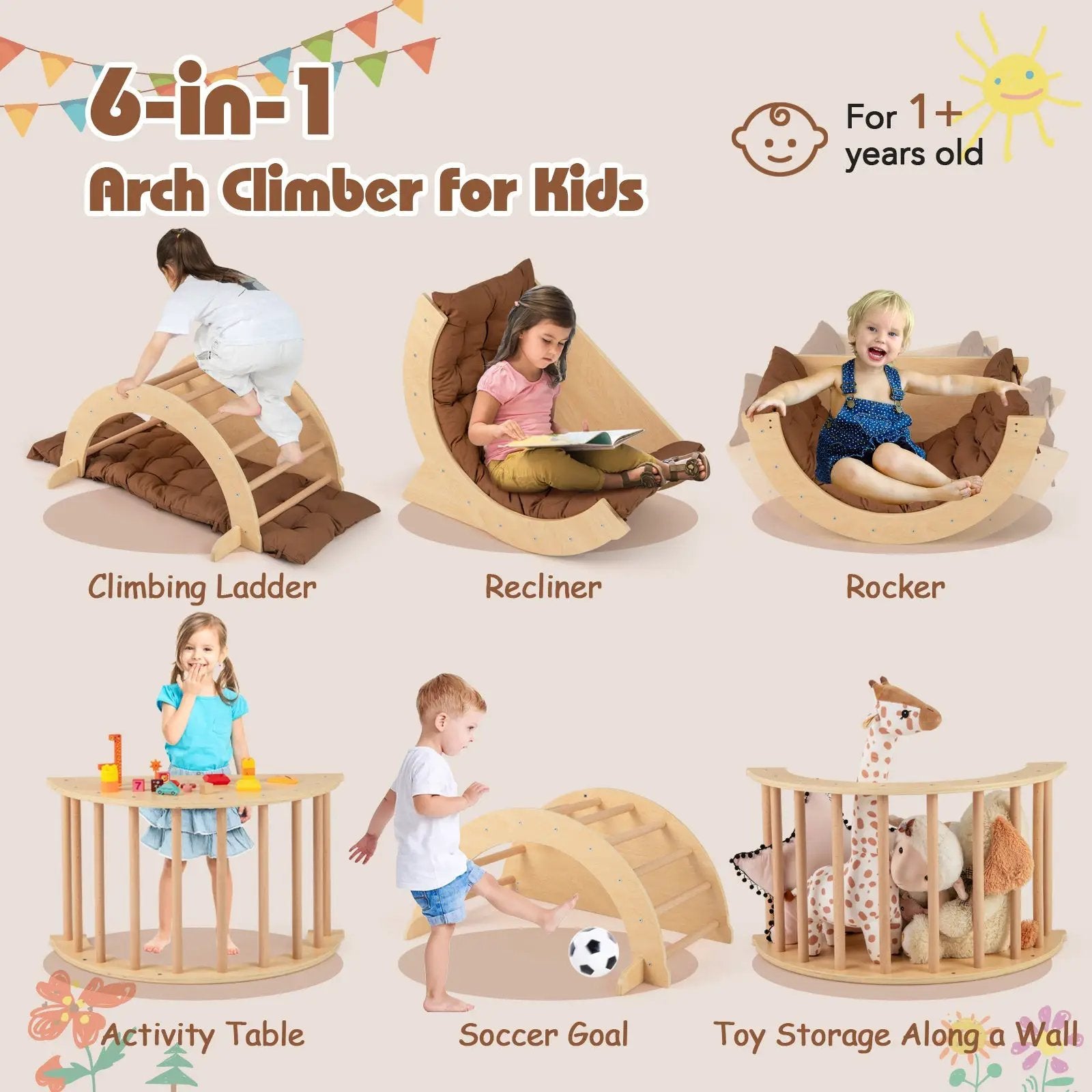 Kids Climbing Arch with Cushion Montessori Arch Climber/Rocker for Toddlers by DirectDeals