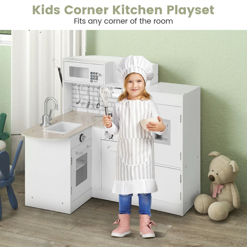 Kids Kitchen Playset Conor Kitchen Toy with Realistic Microwave and Oven Stove-White by DirectDeals