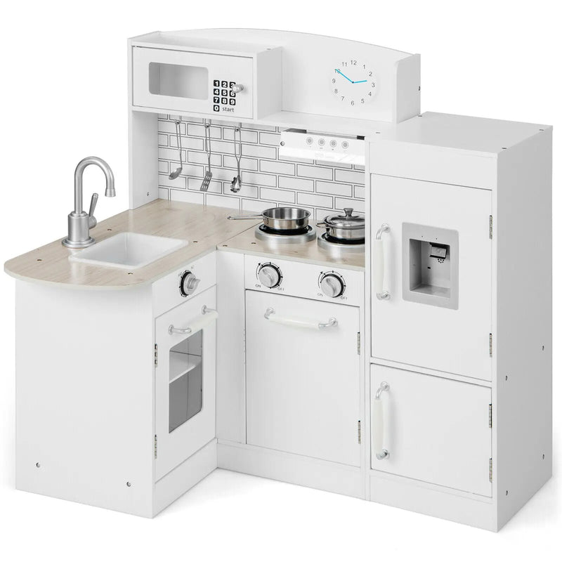 Kids Kitchen Playset Conor Kitchen Toy with Realistic Microwave and Oven Stove-White by DirectDeals