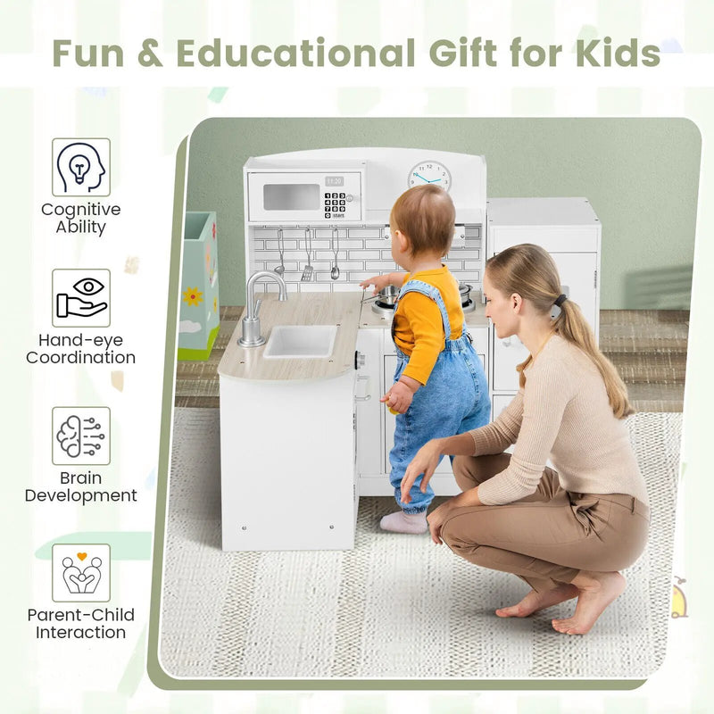 Kids Kitchen Playset Conor Kitchen Toy with Realistic Microwave and Oven Stove-White by DirectDeals